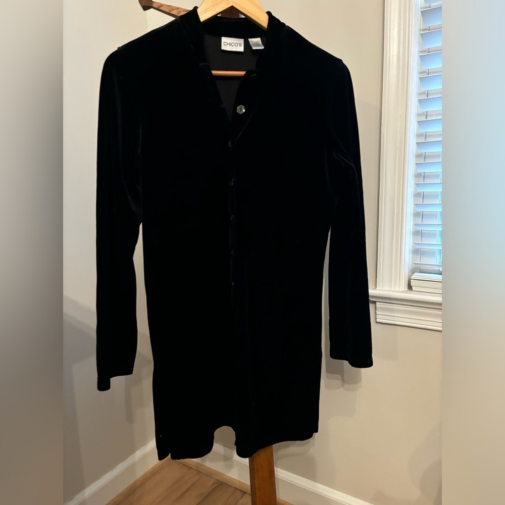 Chicos Size 0 (Small) Black Velvet Button Down Tu… - image 3